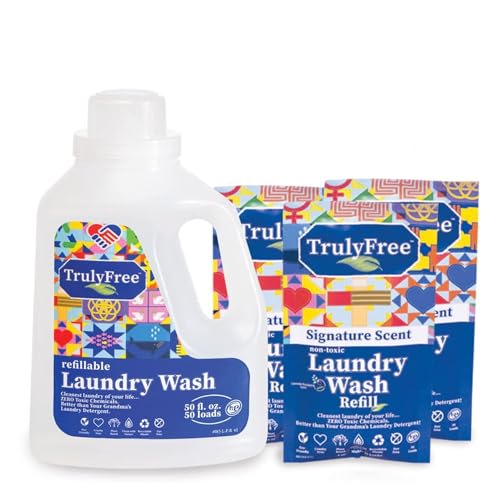 Truly Free Laundry Detergent for Sensitive Skin | Gentle & Safe for Baby Clothes | Plant-Based | 3 Pack Refill Powder| Easy to Dissolve to Create a Liquid| Signature Scent (150 Loads)