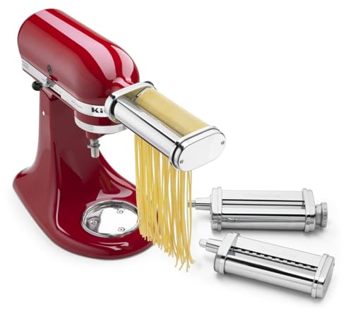 KitchenAid - Rodillo y cortador de pasta KSMPRA, 3 piezas, acero inoxidable