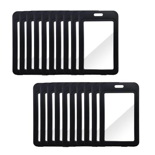 Paquete de 20 portatarjetas de identificación con ventanas transparentes de doble cara, soporte vertical negro para tarjetas de identificación, protector de tarjeta de identificación impermeable para