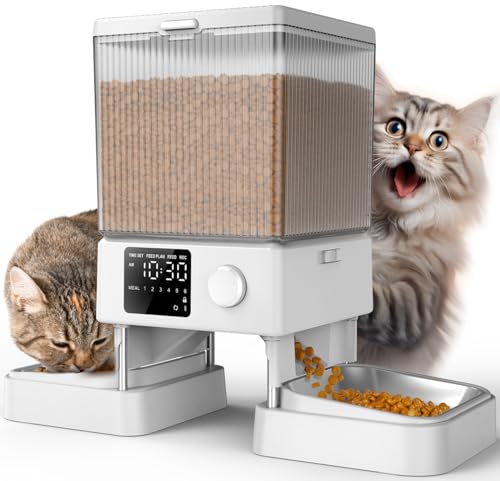 oneisall Automatic Cat Feeder for 2 Cats, 20 Cups/5L Automatic Cat Food Dispenser for Small Pets Indoor, Timed Cat Feeder for Dry Food(White)