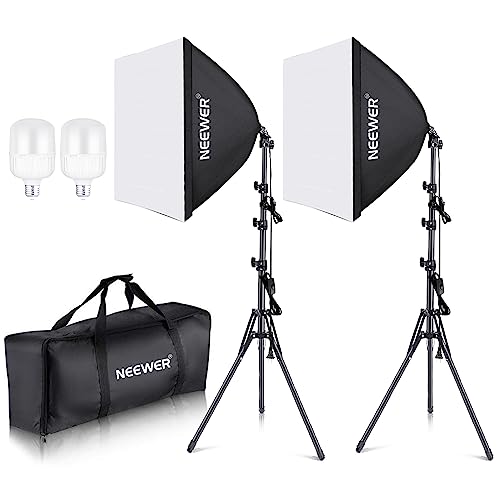 Neewer 700W Equivalent Softbox Lighting Kit, 2Pack UL Certified 5700K LED Lighting Bulbs, 24x24 inches Softboxes with E26 Socket, Photography Continuous Lighting Kit Photo Studio Equipment