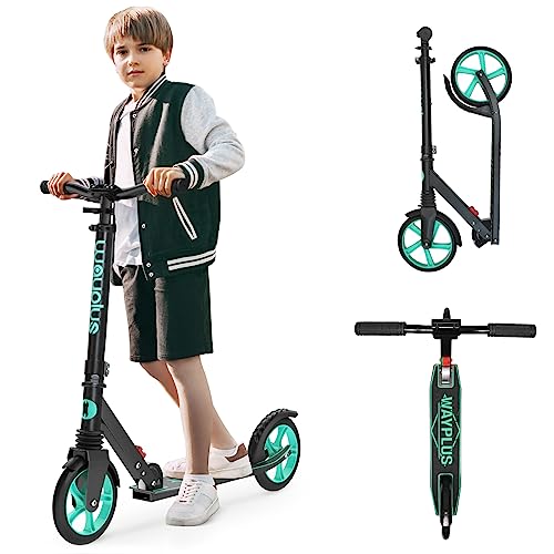 WAYPLUS Aquas Kick Scooter para niños, adolescentes y adultos, plegable, ligero, cubierta antideslizante de 8 pulgadas, rodamientos ABEC9, altura ajustable, servicio de por vida