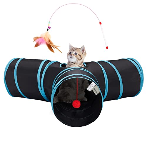 Tempcore Tubo de túnel para mascotas, juguetes plegables de 3 vías, túneles para gatos de interior, gatito aburrido con agujero de ojo de juguete para gatos, cachorros, gatitos, conejos