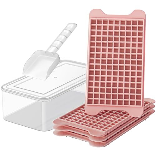 Mini Ice Cube Tray for Freezer: GGUW Nugget Ice Cube Tray with Bin - Easy Release Iced Maker Trays - Crushed Ice Tray Making 4×135 PCS Icecube