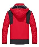 Zoofly Chaqueta de esquí de montaña para hombre, impermeable, forro polar, abrigo de nieve, cálido invierno, resistente al viento, con capucha, Rojo -