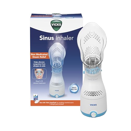 Vicks Sinus Inhaler - Personal Steam Inhaler for Sinus Relief, Allergies, Congestion, Cough & Colds, Facial Steamer, Soothes Nasal & Throat Passages, Use with VapoPads (1 Included), FSA & HSA Eligible