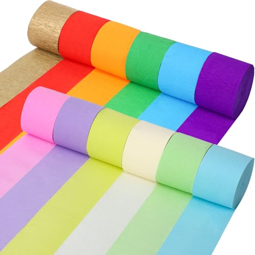 12 Rolls of Crepe Paper Streamers, Colorful Streamers Party Decorations, Crepe Paper Rolls for Birthday Party Supplies, Christmas, Halloween, Wedding, Graduation Celebration, Baby Shower, DIY Crafts