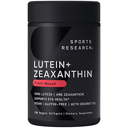 Sports Research® Lutein and Zeaxanthin Capsules - Eye Health Support Supplement Made with Lute-Gen® and Organic Coconut Oil - Vegan Friendly & Non-GMO Verified - 120 Veggie Softgels