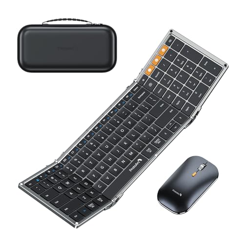 ProtoArc Teclado y mouse plegables, XKM01 Combo de teclado Bluetooth plegable para negocios y viajes, 2.4G+teclado portátil de tamaño completo Bluetooth dual para tabletas iPad portátiles - Negro Gris