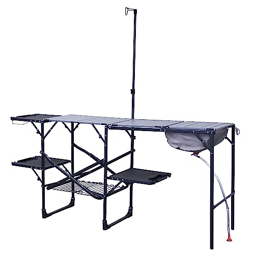 GCI OUTDOOR Master Cook Station | Portable Folding Kitchen Table with Soft Shell Sink, Heat Resistant Tabletop & Telescoping Lanter Pole, Perfect for Camping Trips