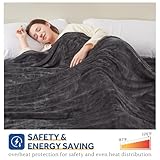 Sealy Manta eléctrica tamaño King, manta térmica de franela con doble controlador, 10 ajustes de calor y apagado automático para cama y sala de estar, gris, 100 x 90 pulgadas