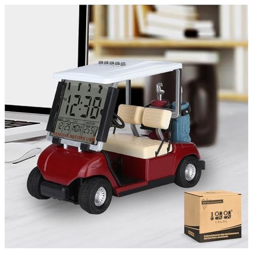 10L0L Mini Golf Cart Alarm Clock LCD Display Calendar Golf Gifts for Men Fans Golfers Superior Race Souvenir Novelty (red)