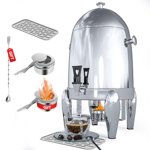 Urna de café con soporte para combustible, dispensadores de bebidas de acero inoxidable de 3.2 galones/12L para café, té, agua caliente, dispensador de bebidas calientes con soporte, urna de chafer