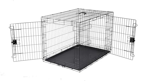 Amazon Basics - Durable,Foldable Metal Wire Dog Crate with Tray, Double Door, 42 x 28 x 30 Inches, Black