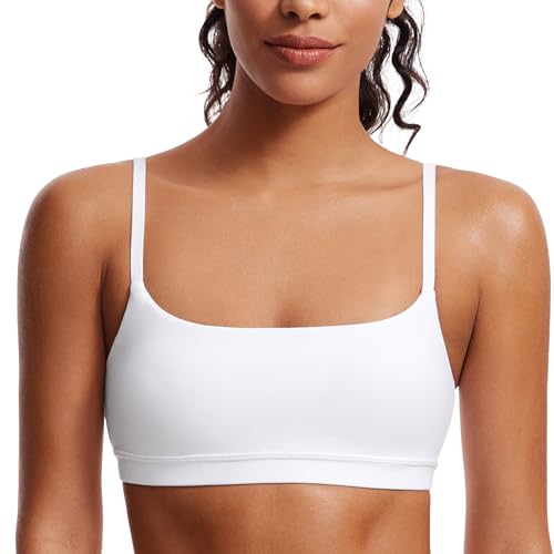 CRZ YOGA - Brasier deportivo Butterluxe con tirantes delgados ajustables y cuello redondo, brasier con relleno sin varillas para entrenamiento y yoga, Blanco