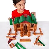 Basic Fun Lincoln Logs - Lata de centenario, 111 piezas, troncos de madera real, a partir de 3 años, el mejor juego de construcción retro para niños y niñas, ingeniería de construcción creativa