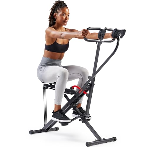 Sunny Health & Fitness Smart Upright Row-N-Ride Exerciser, Squat Assist Trainer for Glutes Workout with Adjustable Resistance, Easy Setup & Foldable, Glute & Leg Exercise Machine- NO. 077SMART