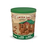 Basic Fun Lincoln Logs - Lata de centenario, 111 piezas, troncos de madera real, a partir de 3 años, el mejor juego de construcción retro para niños y niñas, ingeniería de construcción creativa