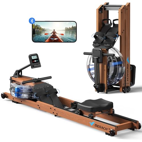 MERACH Water Rowing Machines for Home, Foldable Row Machine with 400LBS Weight Capacity, Dedicated Monitor and Comfortable Seat, Free MERACH App for Immersive Water Rower