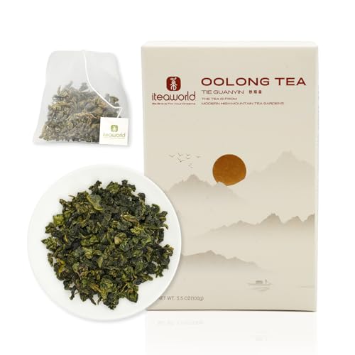 iTeaworld Té verde Oolong hoja suelta – Fragancia de orquídea natural auténtica Fujian Anxi Tieguanyin 3.53 oz – Hojas de té enteras Té Oolong orgánico para la salud con 20 bolsas de té vacías – Hasta