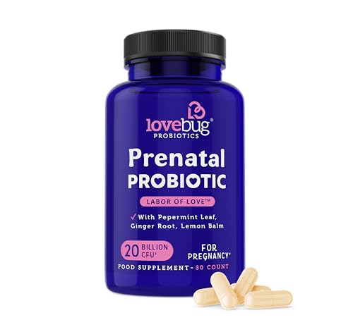 Lovebug Prenatal Probiotic | Helps with Morning Sickness, Nausea, Heartburn & Digestion | Helps Baby Microbiome | Multi Strain 20 Billion CFU | 30 Capsules