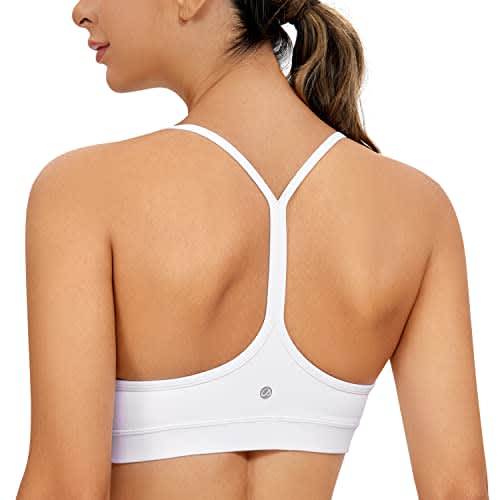 CRZ YOGA Butterluxe - Brasier deportivo con espalda en Y para mujer, con espalda cruzada, de bajo impacto, tirantes delgados, para entrenamiento, yoga, Blanco