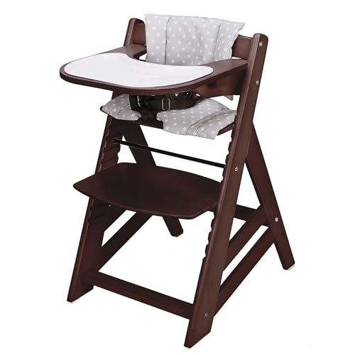 Criblike Wooden High Chair, Convertible Feeding Chair for Babies and Toddlers, Adjustable 3-in-1 Eating Chair, Easy to Clean, with Removable Tray, for 6M+, Mahogany