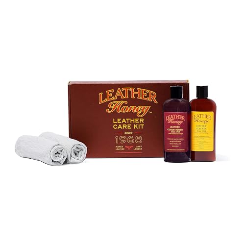 Leather Honey Complete Leather Care Kit: Cleaner, Conditioner, 2 Cloths. Non-Toxic Leather Care Made in the USA Since 1968. Restore Couches, Car Seats & Interior, Jackets, Shoes & Bags. For Any Color