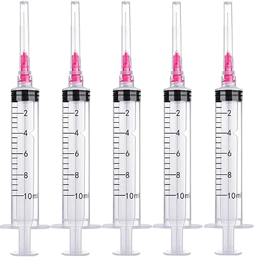 100 Pack 10ml/cc Plastic Syringe with 18Ga, Lab Sample Injection Syringes for Industrial Scientific Labs, Liquids Measuring, Ink Refilling, Oil or Glue Applicator