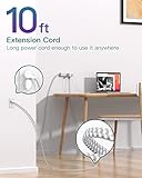 Regleta protectora de sobretensiones – Cable de extensión de 10 pies, regleta de alimentación con 12 salidas de CA amplias 3 USB, enchufe plano, protección de sobrecarga de montaje en pared, 1050J,