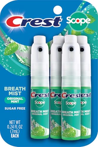 Crest Alcance | Un paquete de 4 aerosoles de niebla de aliento de menta (4 aerosoles en total), 0.24 onzas (0.2 fl oz), fabricado en una instalación auditada por la FDA en EE. UU