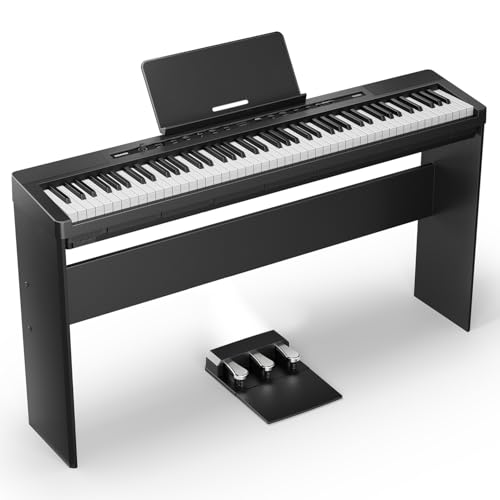 Donner DEP-16A - Piano digital para principiantes de 88 teclas, teclado ponderado de tamaño completo, piano eléctrico portátil con unidad de 3 pedales