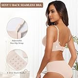 OEAK Sujetadores push up para mujer, cómodos brasieres sin varillas, con cuello en V, sin costuras, brasier básico sin varillas, Desnudo/