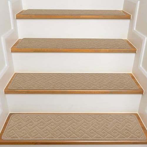 Stair Treads for Wooden Steps Indoor, 15 Pack 8" X 30" Non Slip Carpet Stair Treads with Reusable Adhesive for Kids Elders and Dogs, Surface Polyester TPR Backing Stair Rugs