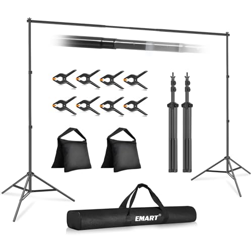 EMART Backdrop Stand 10x7ft(WxH) Photo Studio Adjustable Background Stand Support Kit with 2 Crossbars, 8 Backdrop Clamps, 2 Sandbags and Carrying Bag for Parties Events Decoration