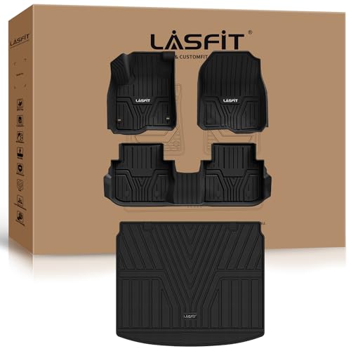 LASFIT Floor Mats and Cargo Liner Fit for Honda CR-V 2023-2025 (Include Hybrid Models) All Weather TPE Car Trunk Mat (Upper Position), 1st & 2nd Row & Trunk Liner Full Set Black