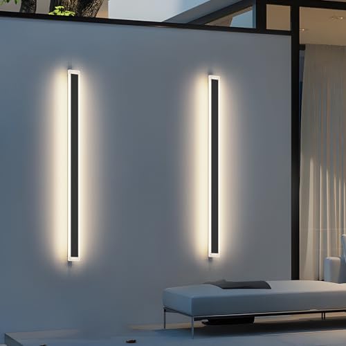 Coinmit Paquete de 2 apliques de 47.2 pulgadas, 4000 K de largo, impermeables, para exteriores, iluminación de pared, modernos apliques de pared LED para porche y casa