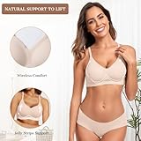 OEAK Sujetadores push up para mujer, cómodos brasieres sin varillas, con cuello en V, sin costuras, brasier básico sin varillas, Desnudo/