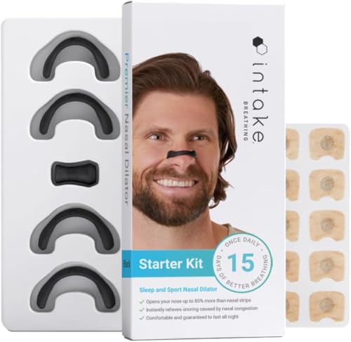 Intake Breathing Nasal Strip Starter Kit (15 Count, Black) - Boost Oxygen Intake, Reduce Snoring, Improve Sleep Quality - Sweat Resistant, Skin Safe Nasal Strips - Extra Strength Snoring Solution