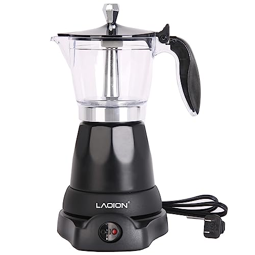 LAOION Cafetera cubana, cafetera eléctrica para café expreso de 6 tazas, cafeteras eléctricas modernas portátiles de 10.1 fl oz, olla moka eléctrica con base desmontable y protección contra