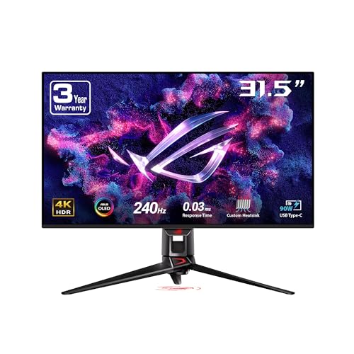 ASUS ROG Swift 32” 4K OLED Gaming Monitor (PG32UCDM) - UHD (3840 x 2160), QD-OLED, 240Hz, 0.03ms, G-SYNC Compatible, Custom Heatsink, Graphene Film, 99% DCI-P3, True 10-bit, 90W USB-C