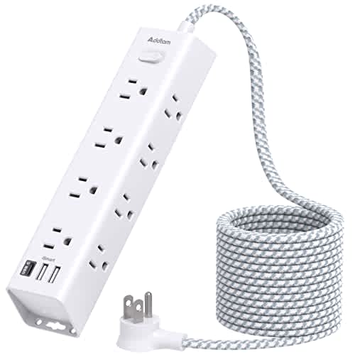 Regleta protectora de sobretensiones – Cable de extensión de 10 pies, regleta de alimentación con 12 salidas de CA amplias 3 USB, enchufe plano, protección de sobrecarga de montaje en pared, 1050J,