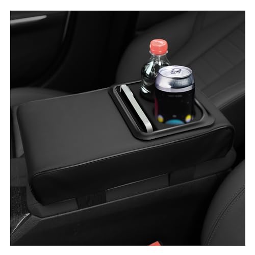 Funda de cuero para consola central con soporte para tazas, funda para reposabrazos de automóvil para proteger la caja del reposabrazos del automóvil y decoraciones del automóvil, accesorios