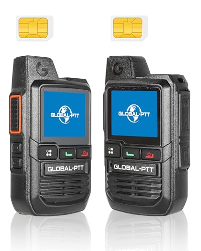 globalptt 2-Pack Global Walkie Talkies with Sim Cards - Handheld PoC Two Way Radios Unlimited Range - Rechargeable PTT Push to Talk Over Cellular Radio Long Range (G0)