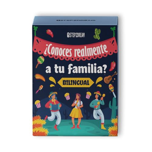 1step2dream Juegos de cartas familiares españoles | Divertido juego de mesa para la familia | Juegos mexicanos | Iniciador de conversación bilingüe para fiesta