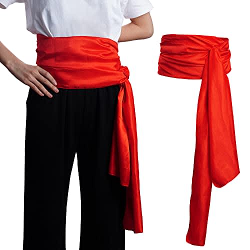 Dxhycc Satin Pirate Sash Pirate Medieval Renaissance Large Sash Halloween Costume Waist Sash Belt, Red