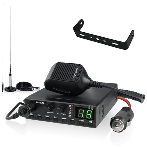 Retevis MB2 AM/FM CB Radio, Professional CB Radio Kit, with 45 Inch Magnetic Mount CB Antenna, 40 Channels, Squelch Knob, Channel 9/19, External Speaker Jack, Easy to Operate, Travel Essentials, Black