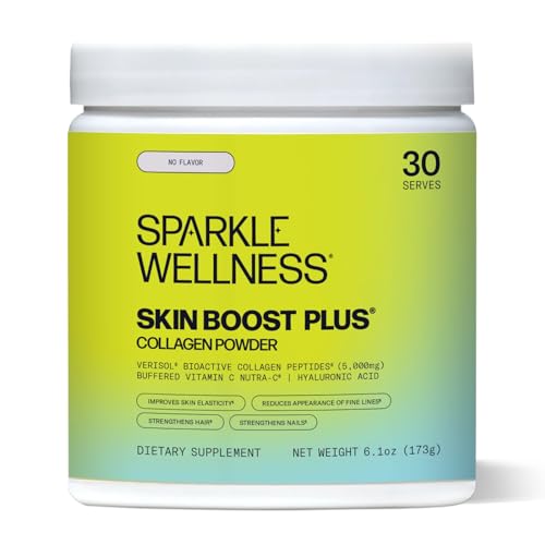 Sparkle Wellness Skin Boost Plus (No Flavor) [30-Serves] | Collagen Powder Supplement with VERISOL Bioactive Hydrolyzed Collagen Peptides, Vitamin C & Hyaluronic Acid to Improve Skin Elasticity