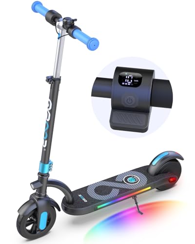 Gyroor H40 Kids Electric Scooter with 180W Motor & LED Visible Display, 10 Mph, Colorful Lights, Adjustable Speed and Height, Electric Scooter for Kids Ages 8-12 Ideal Gifts, H40-Blue