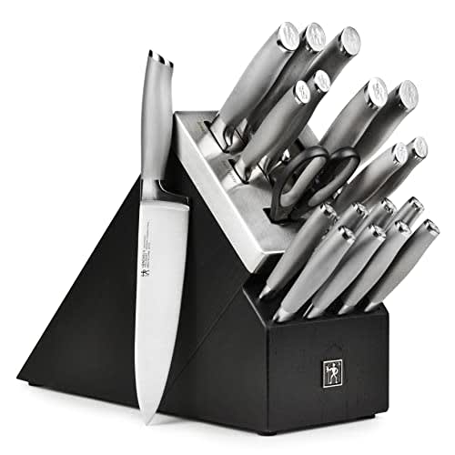 Henckels Forged Modernist 20 Piece Self Sharpening Knife Set with Stainless Steel Handles & Black Knife Block